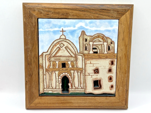 Debora Duran Geiger signierte handbemalte Fliese San Jose de Tumacori Mission
