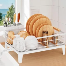 JYPS Dish Drying Rack for Kitchen Counter Decor with Drainboard White 