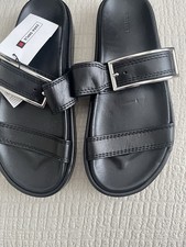 ZARA SRPLS Leather Buckle Slide Sandals Black  BNWT Limited Collection Size 37/4