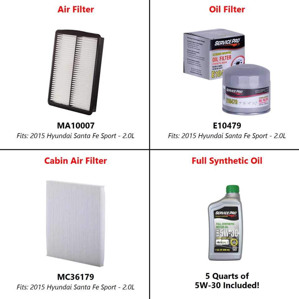 2015 Hyundai Santa Fe Sport 2.0L Complete Oil, Air & Cabin Filter Kit (5W-30) - Image 2 of 4