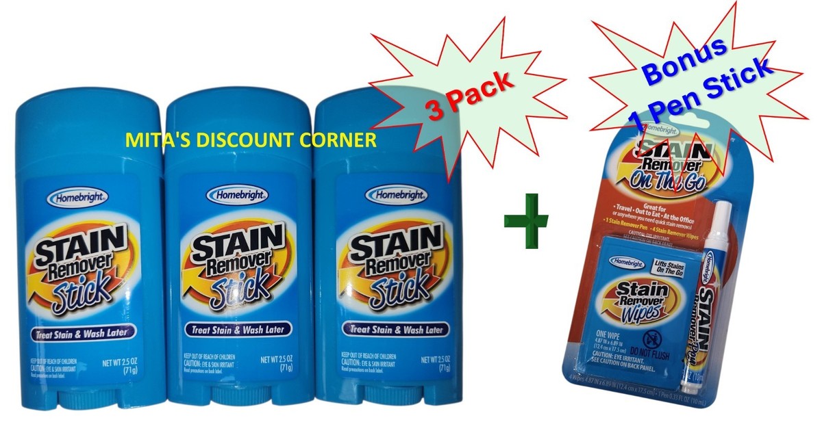 Homebright Stain Remover Combo Sticks Pen Wipes On The