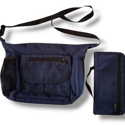 LL Bean Crossbody Messenger Bag And Wallet Blue Nylon Travel Pack W/ Strap & Zip