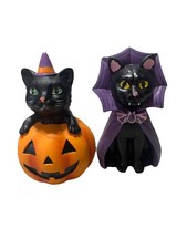 Halloween Resin Black Cat Pumpkin Decorations Kitten Vampire Jack O Lantern Boo