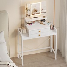 Tocador Escritorio con Espejo y Luces, 28.4''W Pequeño Tocador de Maquillaje con He...