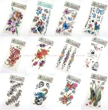 12 sheets temporary tattoo rose flower butterfly body sticker wholesale