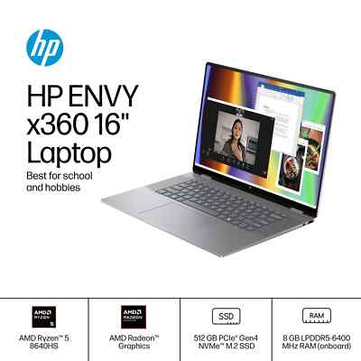 HP Envy 16'' 2K Touch 2-in-1 Laptop - Ryzen 5 - 8GB RAM 512GB SSD - Meteor Silver