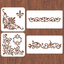 4PCS Vintage Flower Corner Stencils for DIY Craft and Home Decor