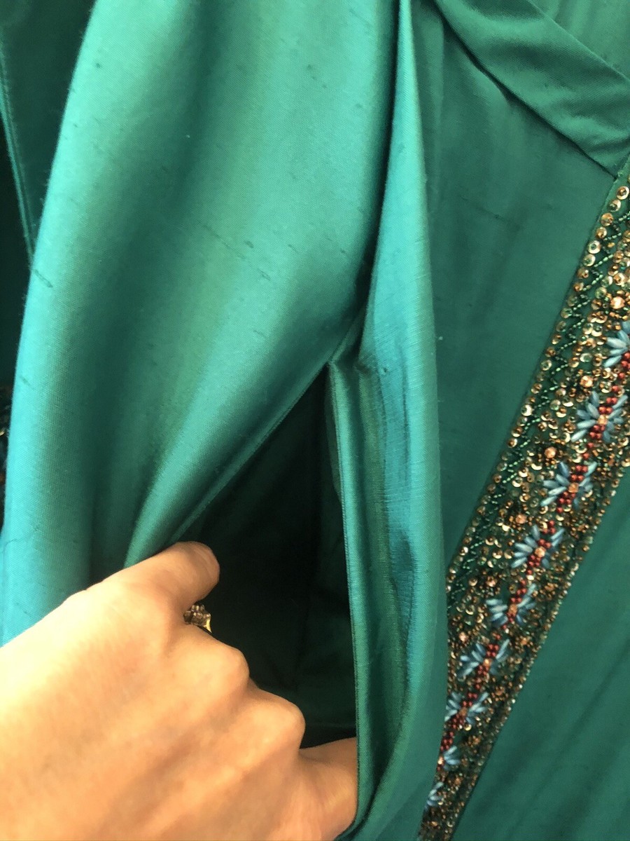 New ALLEGRA HICKS Green 100% Silk Dress With Multicoloured Bead