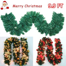 9ft Artificial Christmas Garland LED Light Christmas Rattan Wreath Home Decor