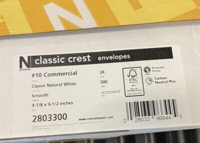 Neenah #10 Classic Crest Envelope, Natural White 500 Smooth 2803300 9-1/2X4 1/8''