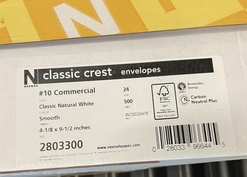 Neenah #10 Classic Crest Envelope, Natural White 500 Smooth 2803300 9-1/2X4 1/8"