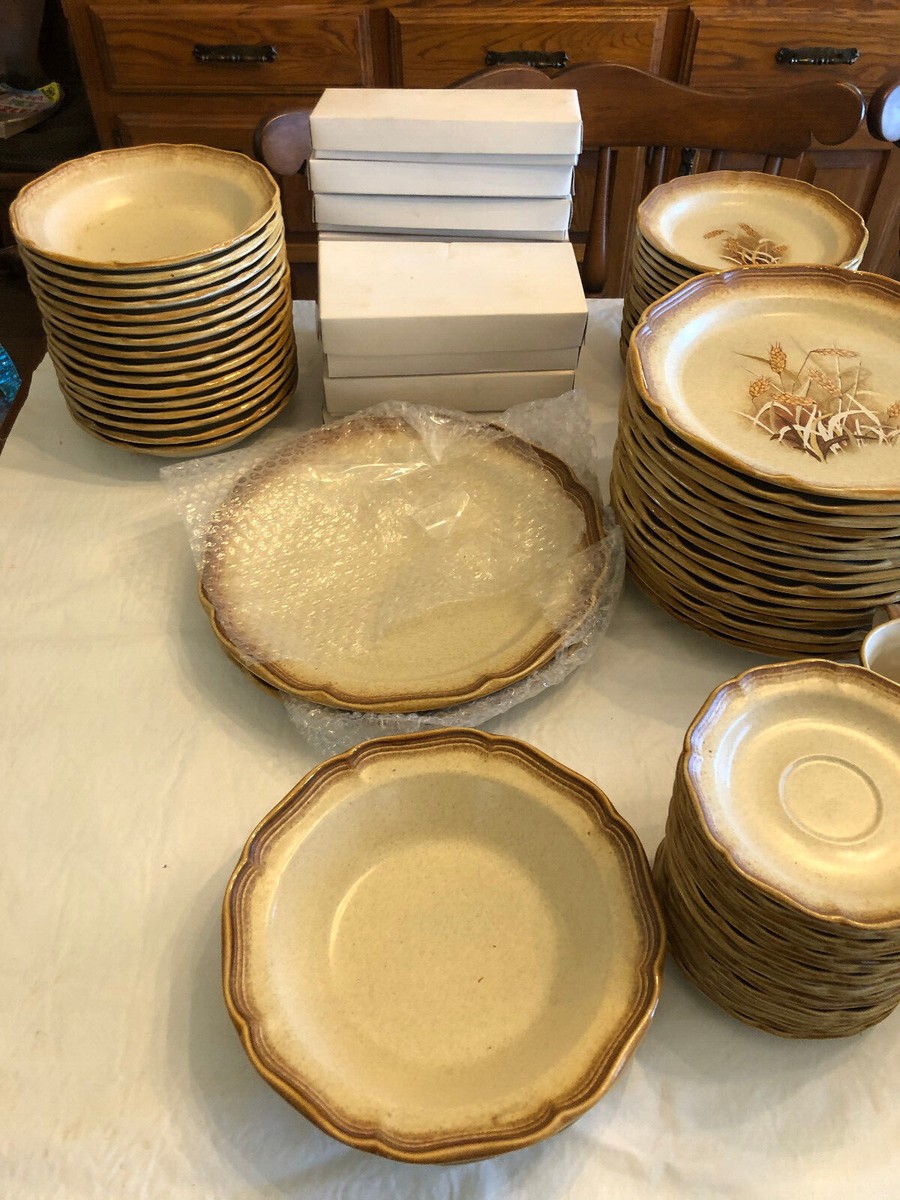 VINTAGE Mikasa Dinnerware WHOLE WHEAT #E8000 JAPAN 7-Pc Set (1976