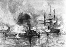 CSS ARKANSAS GUN BOAT RUNNING THROUGH THE UNION FLEET CIVIL WAR 5X7 PHOTO