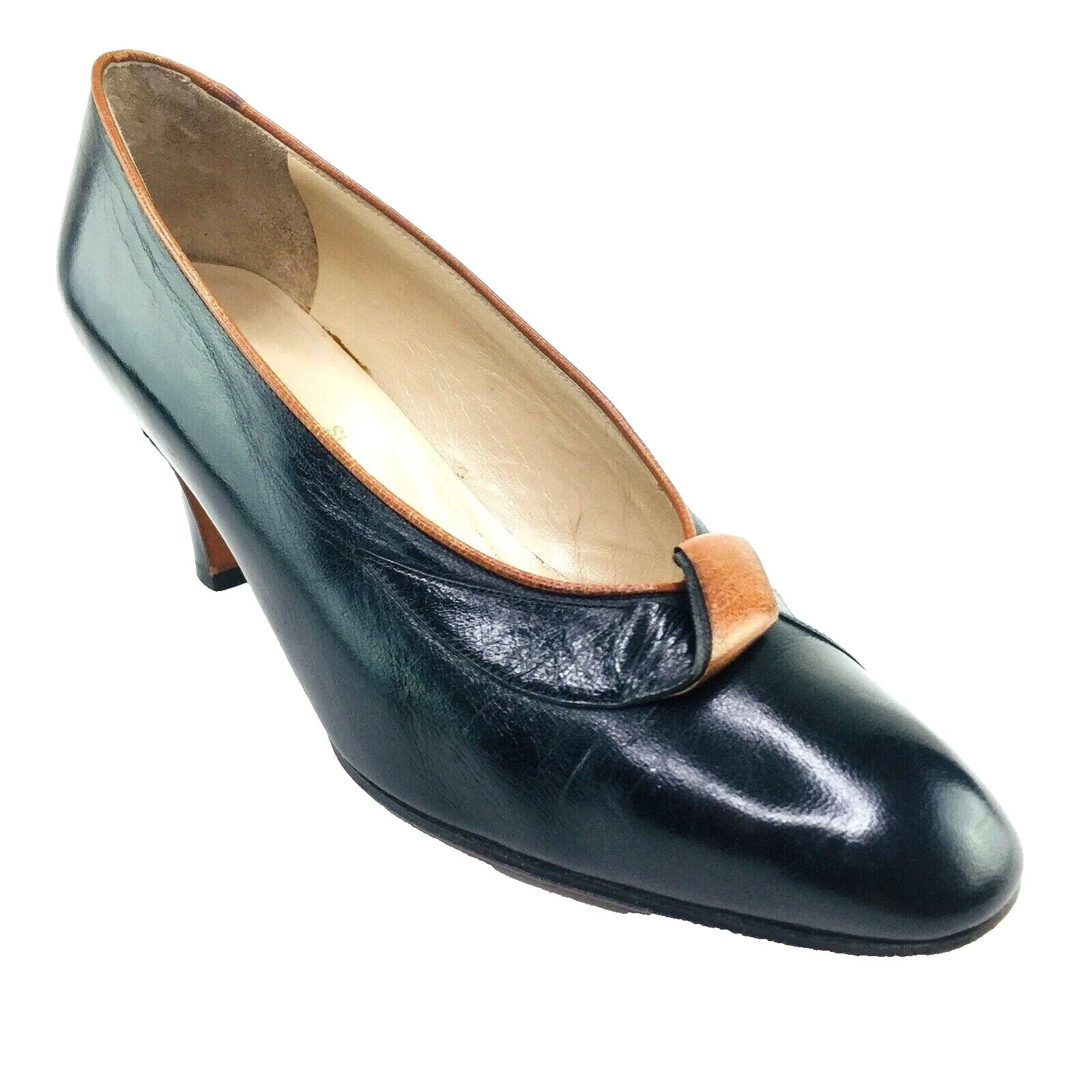 Zapatos de Cuero Negro Vintage a medida para De mujer