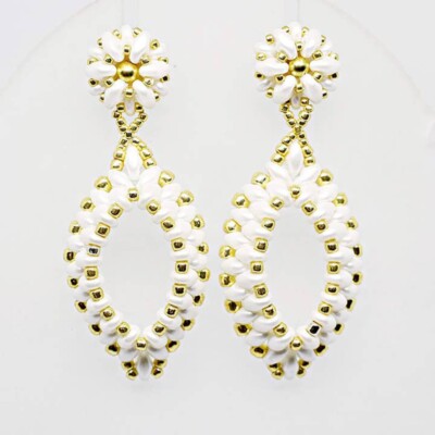 White and Gold Two-Layer Oval Hoop Drop Earrings
