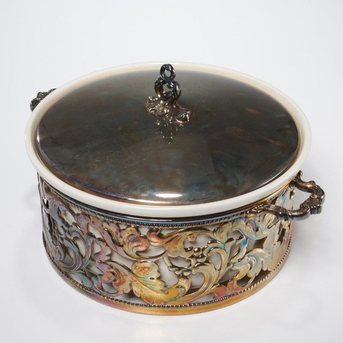 Reed and Barton Silverplate Hall Vintage Ceramic Casserole Dish with