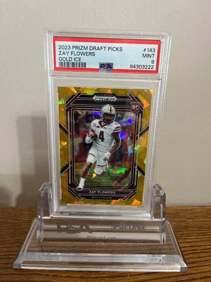 2023 Panini Prizm Draft Picks Zay Flowers Gold Ice Prizm #143 RavensRC PSA9 MINT