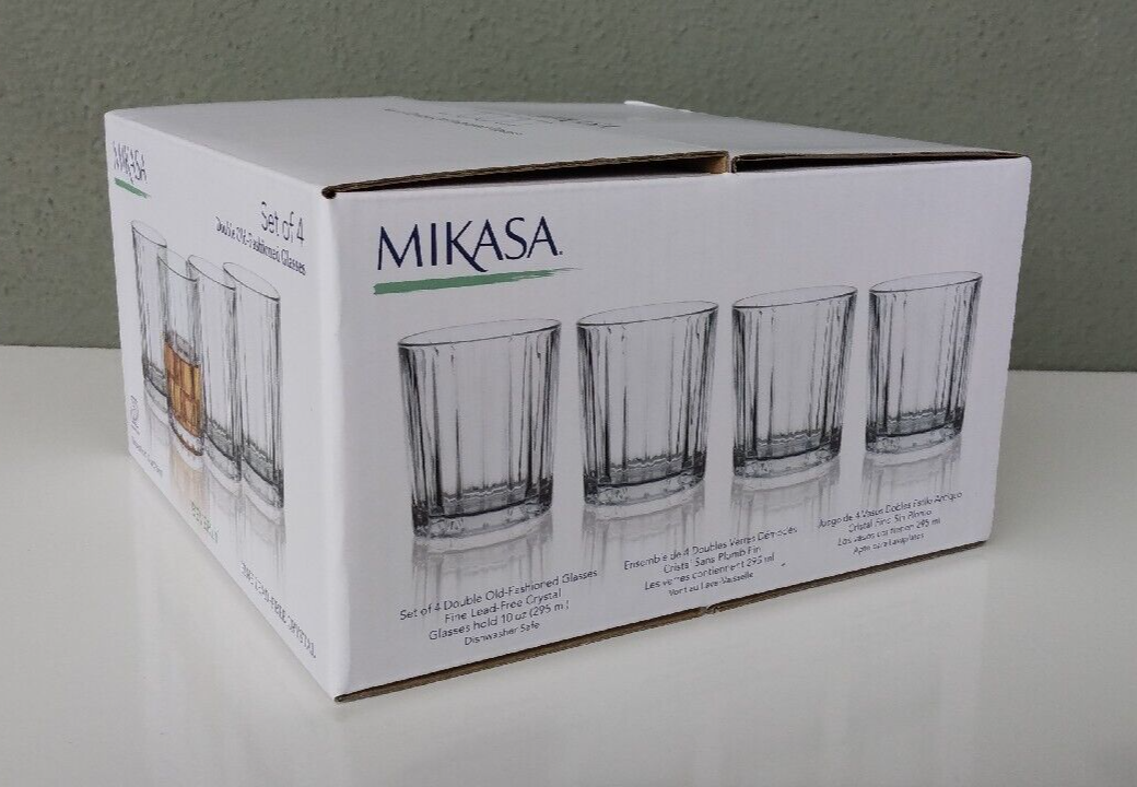 MIKASA BEVERLY 10oz CRYSTAL DOUBLE OLD FASHIONED TUMBLERS SET OF