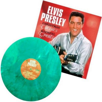 King ELVIS Presley CHRISTMAS CLASSICS & GOSPEL GREATS GREEN MARBLE LEAVES Vinyl!