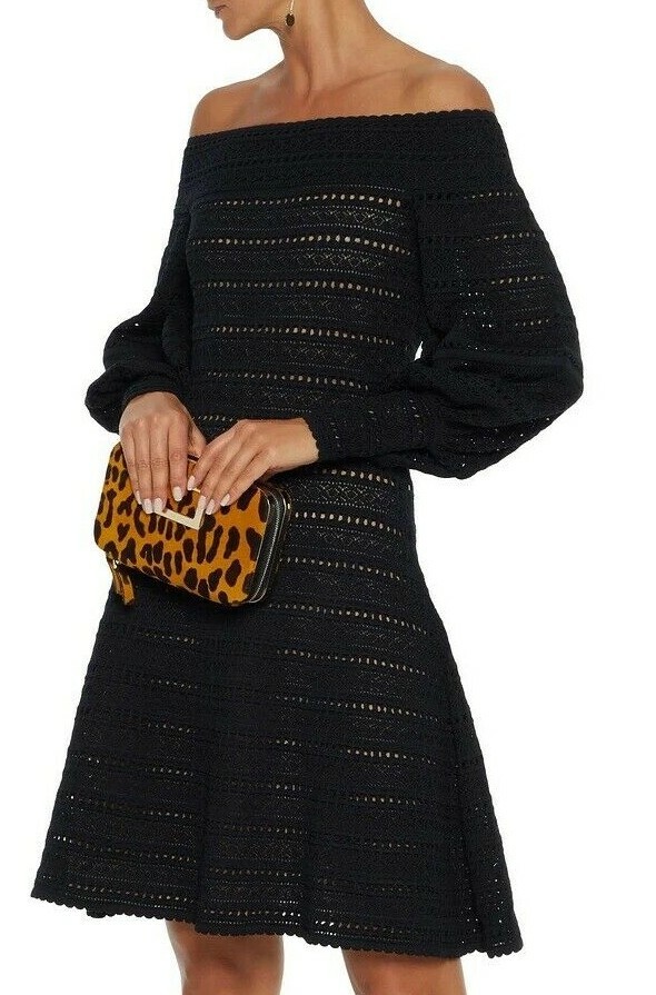 Robe Oscar De La Renta Tricotée Noir Hors épaule - Taille 0-2, Neuf Avec étiquettes, Fabriquée Aux États-Unis