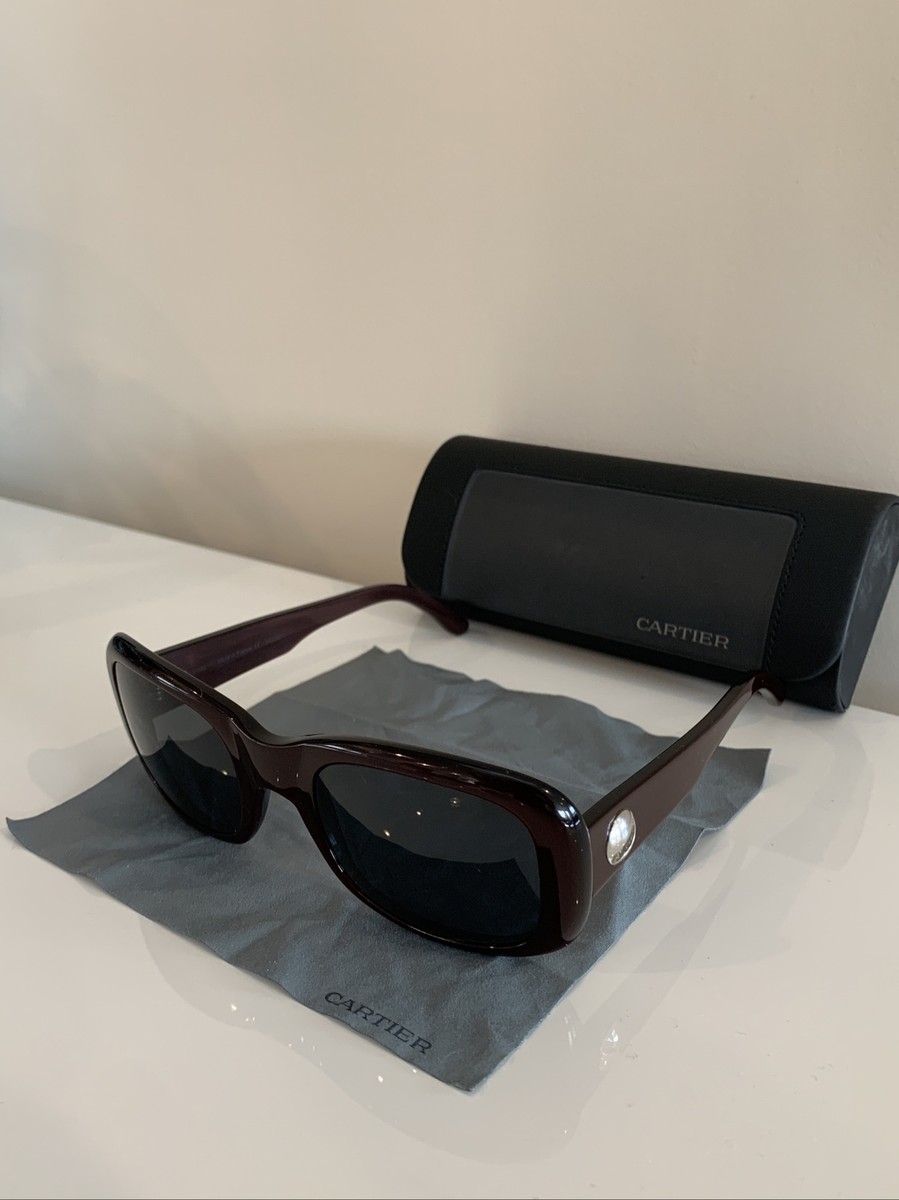 Vintage Cartier Niobe Burgundy Sunglasses 18kt Gold Screws  display picture 1