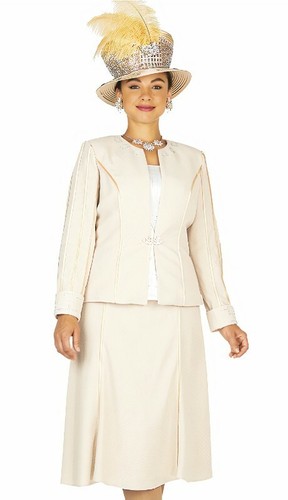 Ladies Church Suit Champagne Knit Size 