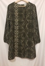 HM Shift Dress Women Sz 2 Green Snakeskin Pattern Puff Sleeve Pullover