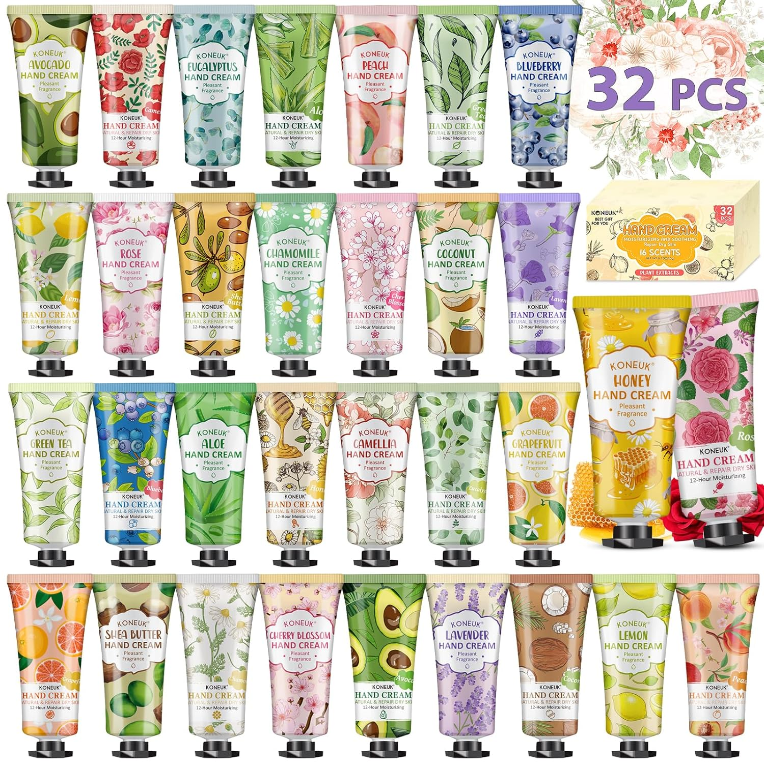32-Pack Travel-Size Hand Cream Gift Set for Women – Moisturizes Dry Cracked Hands