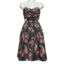 $250 VERA WANG Linen Silk Gray Pink Pleat Strapless A-Line Mini Cocktail Dress 2