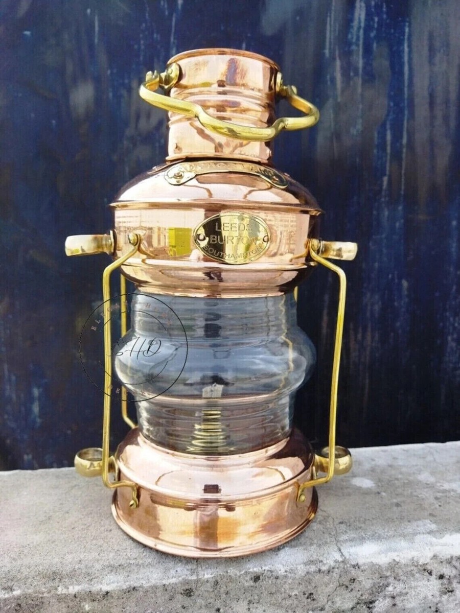 新品 アンカーオイルランタン Leeds Burton Brass Copper Brass & Copper Leeds Burton Anchor Oil Lamp Nautical Ship