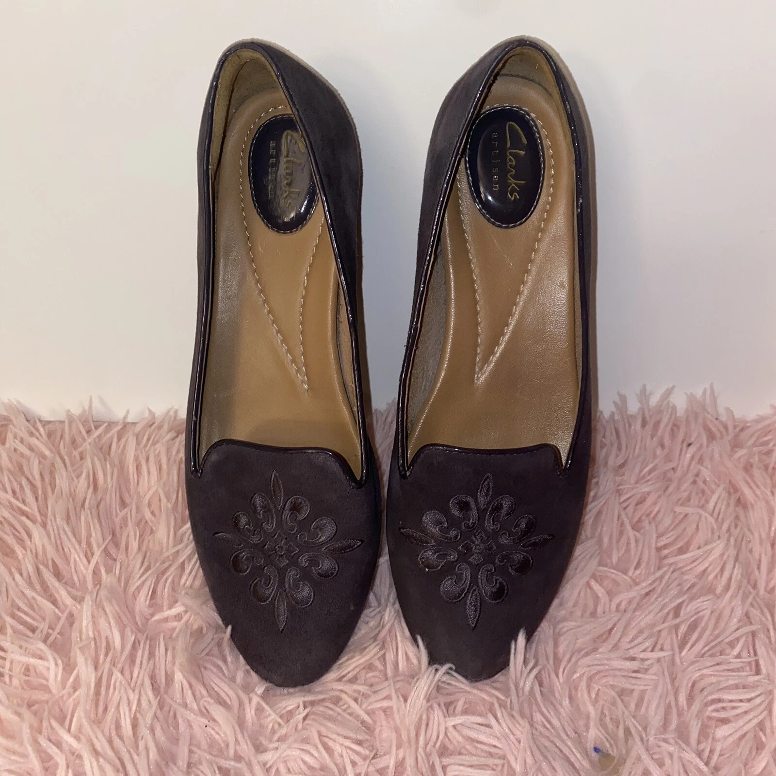 Scarpe mocassino donna Clarks Artisan nere scamosciate misura 8 5 m ricamate ��