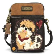 Chala BROWN SHIH TZU Cellphone Crossbody Small Purse Convertible Strap NWT