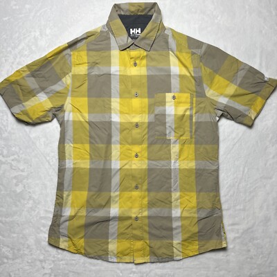 Helly Hansen Yellow Plaid Short Sleeve Button Up Shirt Men's size M