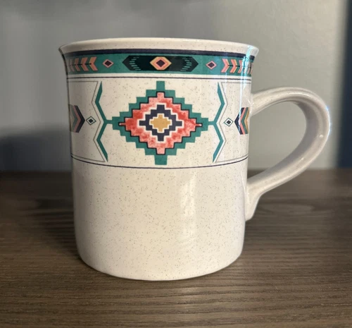 VINTAGE Studio Nova Adirondack Flat Cups Mugs Y2201 Southwestern Aztec SET OF 4