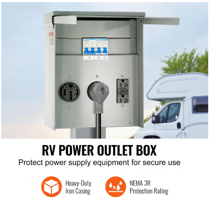 VEVOR 20/30/50A Temporary RV Power Outlet Box Electrical Outdoor