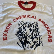 Vintage Exxon Mobil Shirt TIGER Large Oil Single Stitch Screen Stars Best USA￼