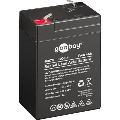 Blei-Akku 6V 4Ah L70xB47xH101/107 mm Anschluß T1/187 (4,8mm) GO6-4 von goobay