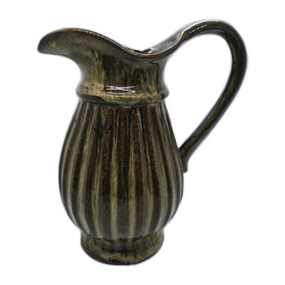 VINTAGE DECORATIVE PITCHER/VASE. BROWN DRIP GLAZE GLOSSY FINISH. HEAVY BEAUTIFUL
