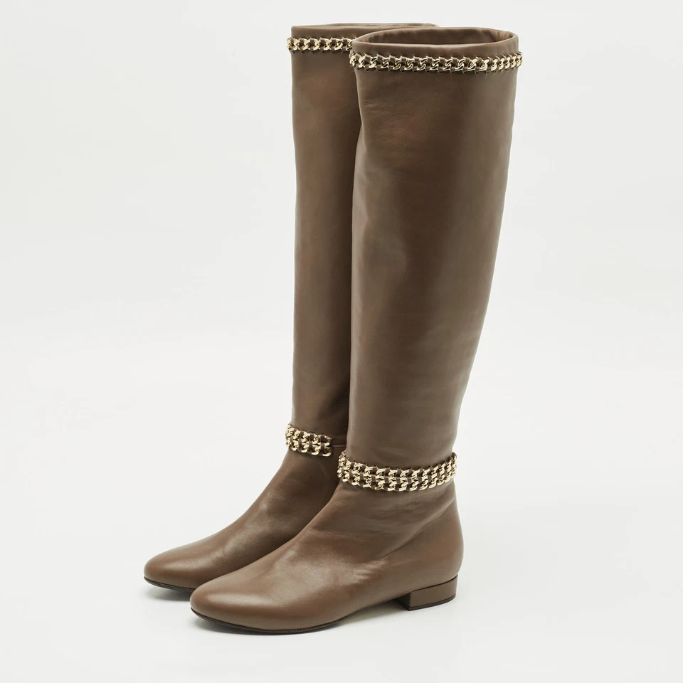 Botas hasta la rodilla Le Silla de cuero marrón con detalle de cadena talla 37 Foto 2 de 4