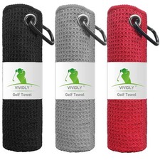 3 Pack 16x16 inch Microfiber Golf Towels with Carabiner Clip Waffle Pattern