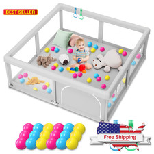 Baby Playpen with Balls and Pull Rings 50x50 Inch Sturdy Safety Play Pen Indoor