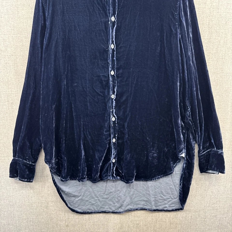 Camisa feminina CP Shades Romy veludo XL azul relaxado manga longa túnica botão para cima* - Imagem 4 de 4