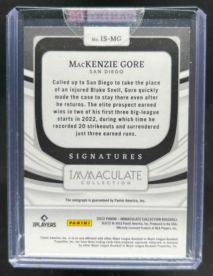2022 Panini Immaculate MacKenzie Gore Signatures Rookie RC Auto #/49 Padres - Image 2 of 2