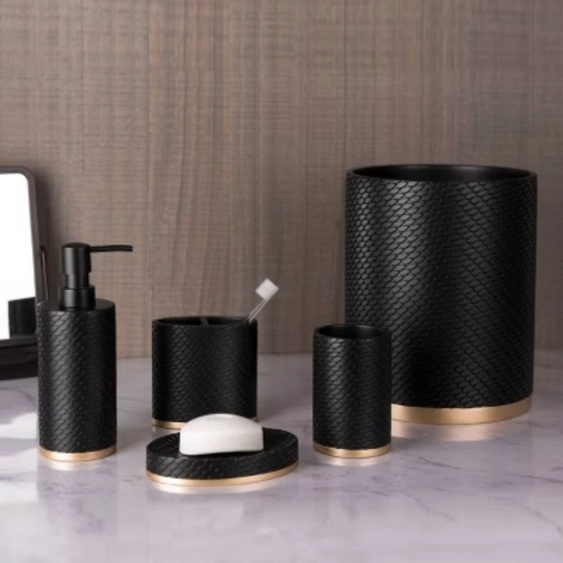 Cesta de basura Allure Home Creations Amal dorada/negra: lavado a mano Foto 4 de 4