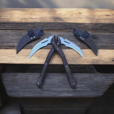 Custom Handmade Carbon Steel Blade Japanese Kama Set Hunting Kamas