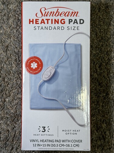 Sunbeam Heating Pad Standard Size 3 Heat Settings Moist Heat Option 12X15