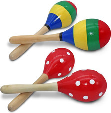 4 Pcs Wooden Maracas Set, Lyflux 2 Colors Red and Fancy Colors Maracas Hand Pe