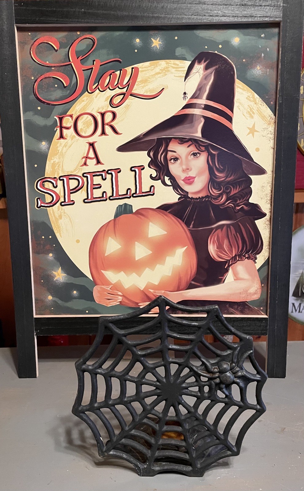 Vtg Black Cast Iron Spider Web Candle Holder Halloween Tealight Votive Gothic