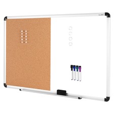VUSIGN White and Cork Board Combination, 24" x 36" Dry Erase and Corkboard Co...