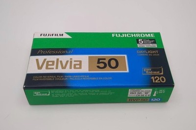 Fujifilm Fujichrome Velvia 50 ISO Color 120 Film 5-pack Box New Fujifilm Fujichrome Velvia 50 ISO Color 120 Film 5-pack Box New